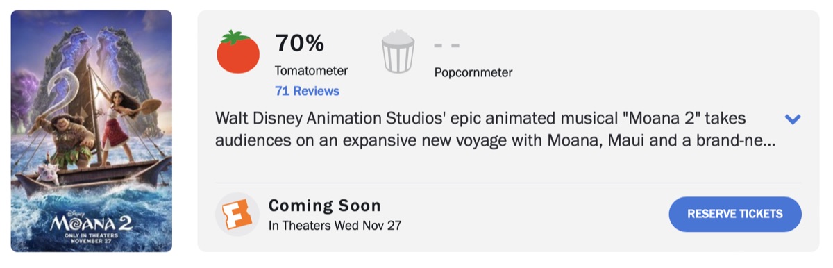 모아나 2 로튼 토마토 평론가 평점