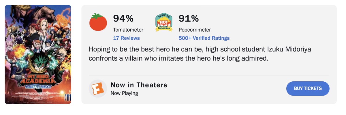 나의 히어로 아카데미아 더 무비: 유어 넥스트 평점