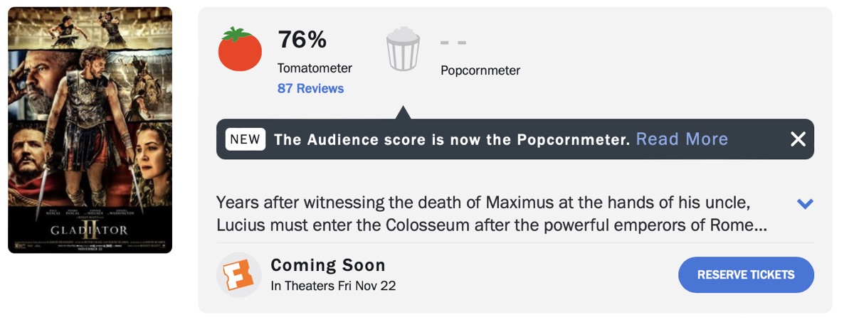 글래디에이터 2 로튼토마토 평점
