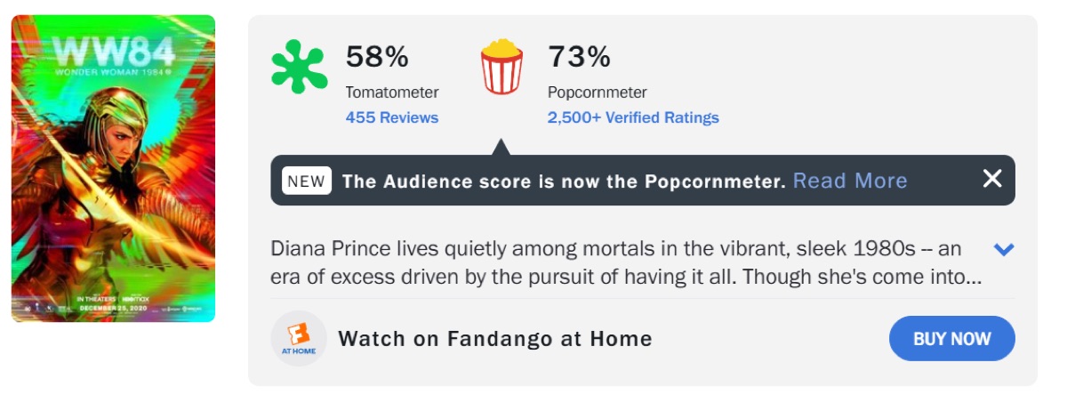 원더우먼 1984 로튼토마토 평론가 평점