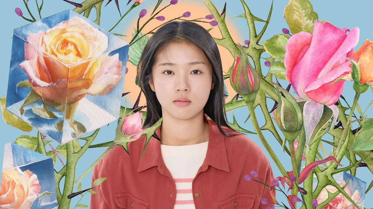 세계의 주인 인물 이미지, 붉은 셔츠의 인물과 장미 가시 그림