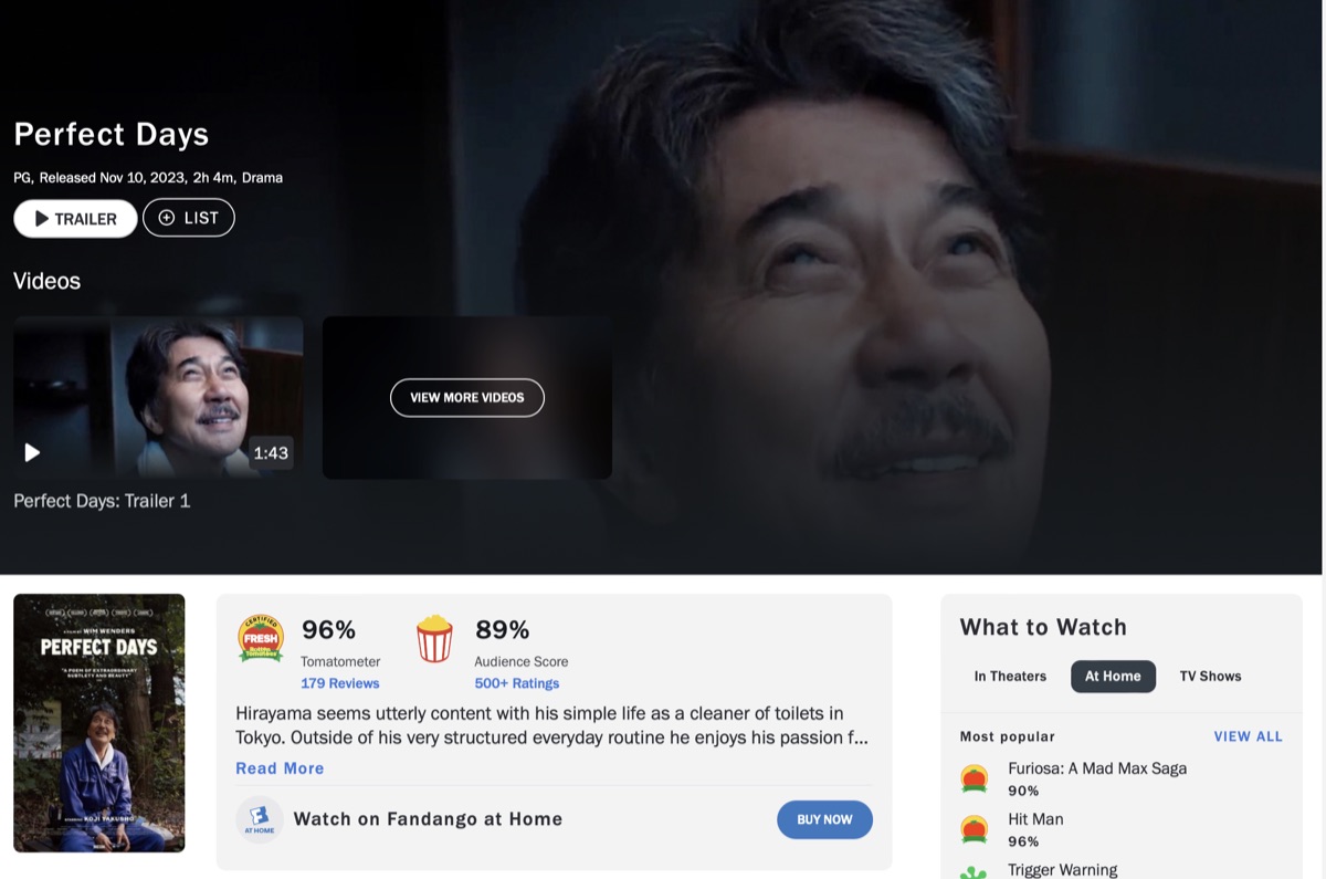 영화 퍼펙트 데이즈 로튼토마토 평점