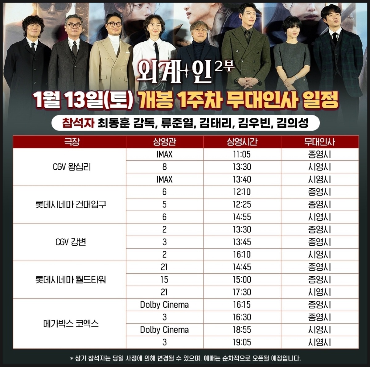 영화 외계인 2부 1주차 무대인사 일정