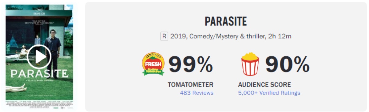 로튼 토마토 영화 기생충 평점